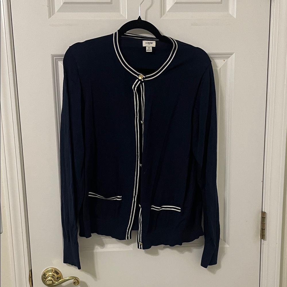 J. Crew Navy Cardigan with White Trim 2X